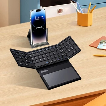 Wireless Folding Keyboard with Touchpad Quadruple Folding Portable Travel Keyboard Ultra Slim Keyboard for Android IOS Windows 2