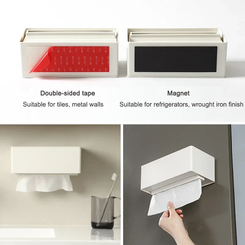 SHIMOYAMA Plastic Tissue Box Magnetic Suction Wall-mounted Toilet Paper Case Car Kitchen Home Desktop Napkin Storage Holder 5