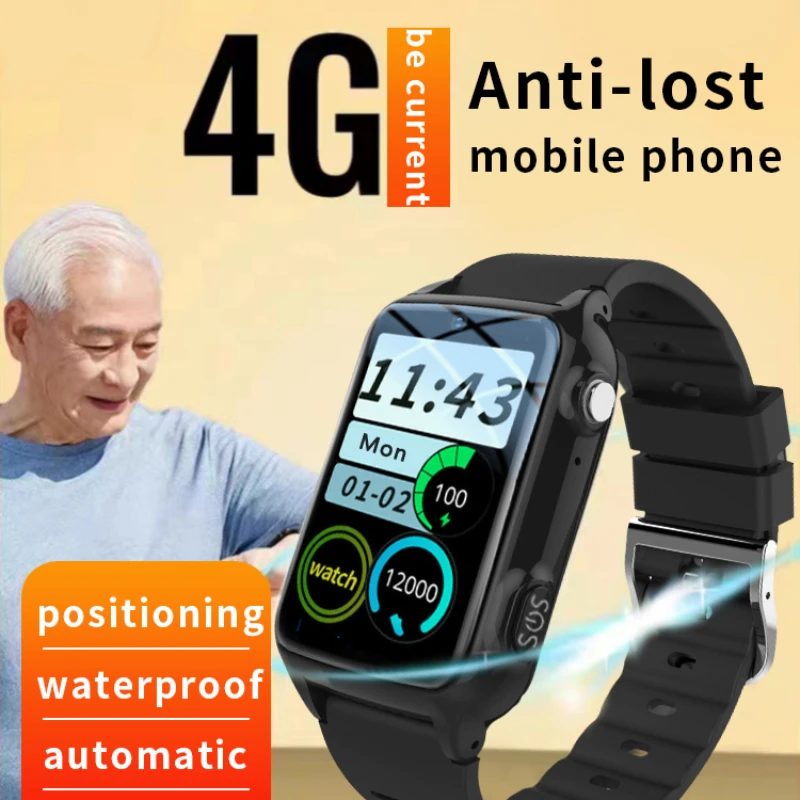 

Elderly Smart Watch 4G Sim Card SOS Phone Call GPS Positioning Fall Alarm Vibration & Ringing Reminder 7Days Work Heart Rate BP