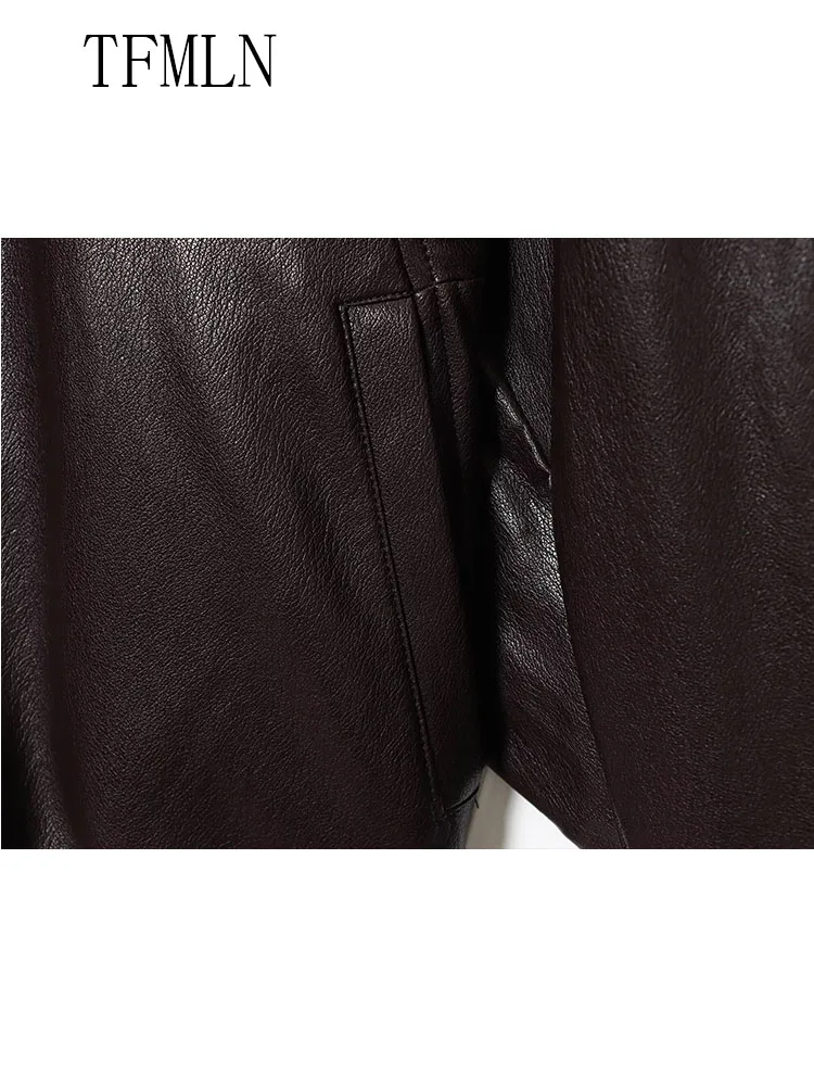 High Street Women Faux Leather Jackets 2025 Autumn Fashion Causal Lapel Long Sleeve Loose Coats Vintage Female Zipper Outwear