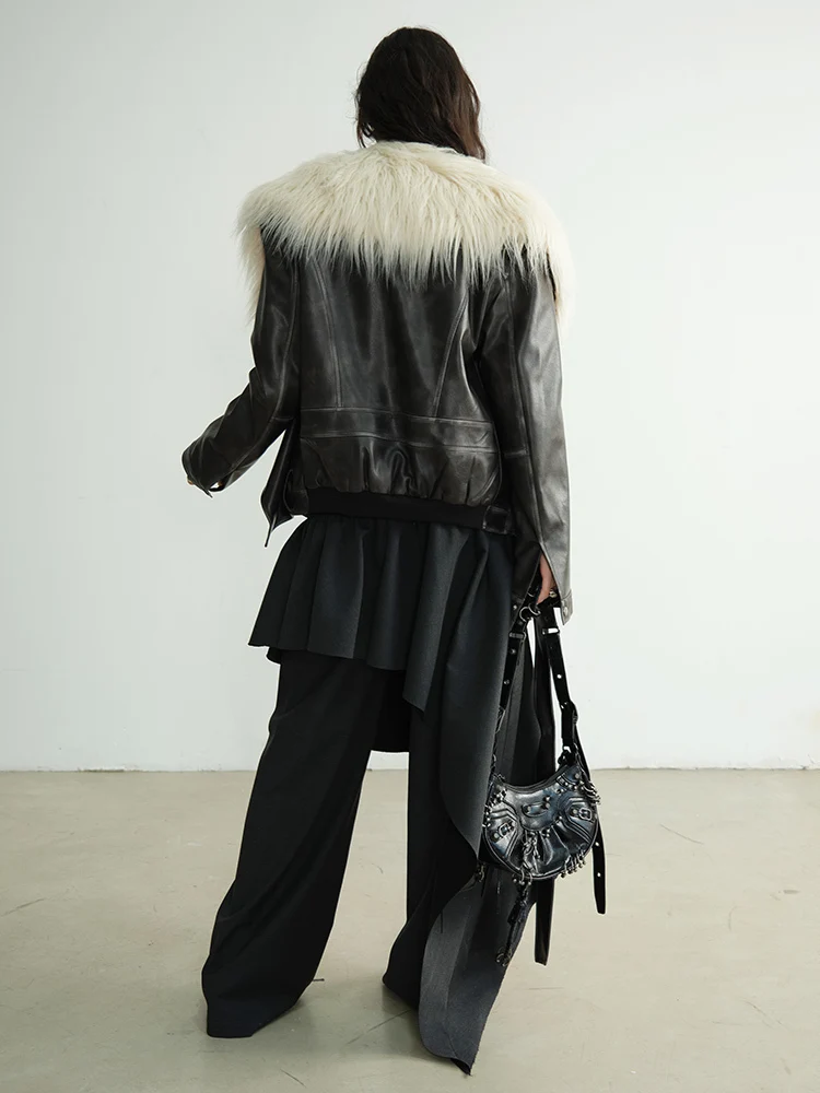 [EAM] High Elastic Waist Black Pleated Ruffles Long Wide Leg Pants New Trousers Women Fashion Tide Spring Autumn 2026 1DH8255