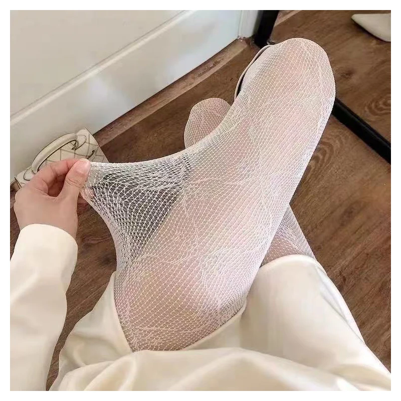 Woman Sexy Stockings Black White Lolita Cute Floral Letter JK Fishnet Pantyhose Thin Long Socks for Women Japanese Fashion