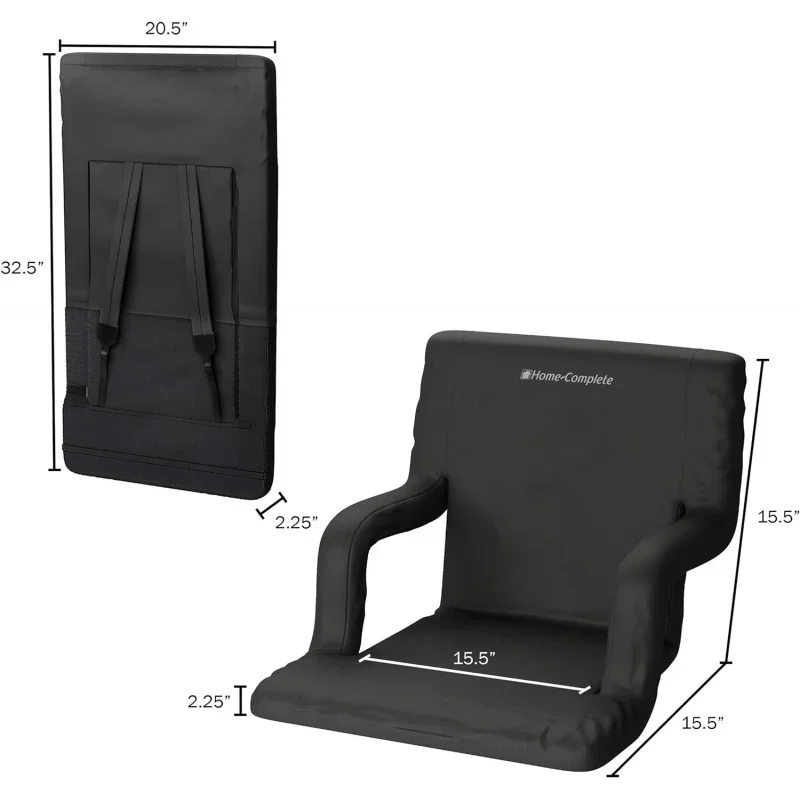 Home-Complete Chair Set of 2 Stadium Seat 2--Bleacher Cushion Set with Padded Back Support, Armrests, 6 Reclining Positions,