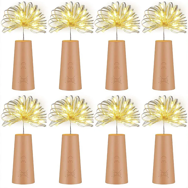 8pcs Includes Battery LED Wine Bottle String Light Copper Wire Fairy Lights DIY Cork Light For Birthday Wedding Christmas Decor