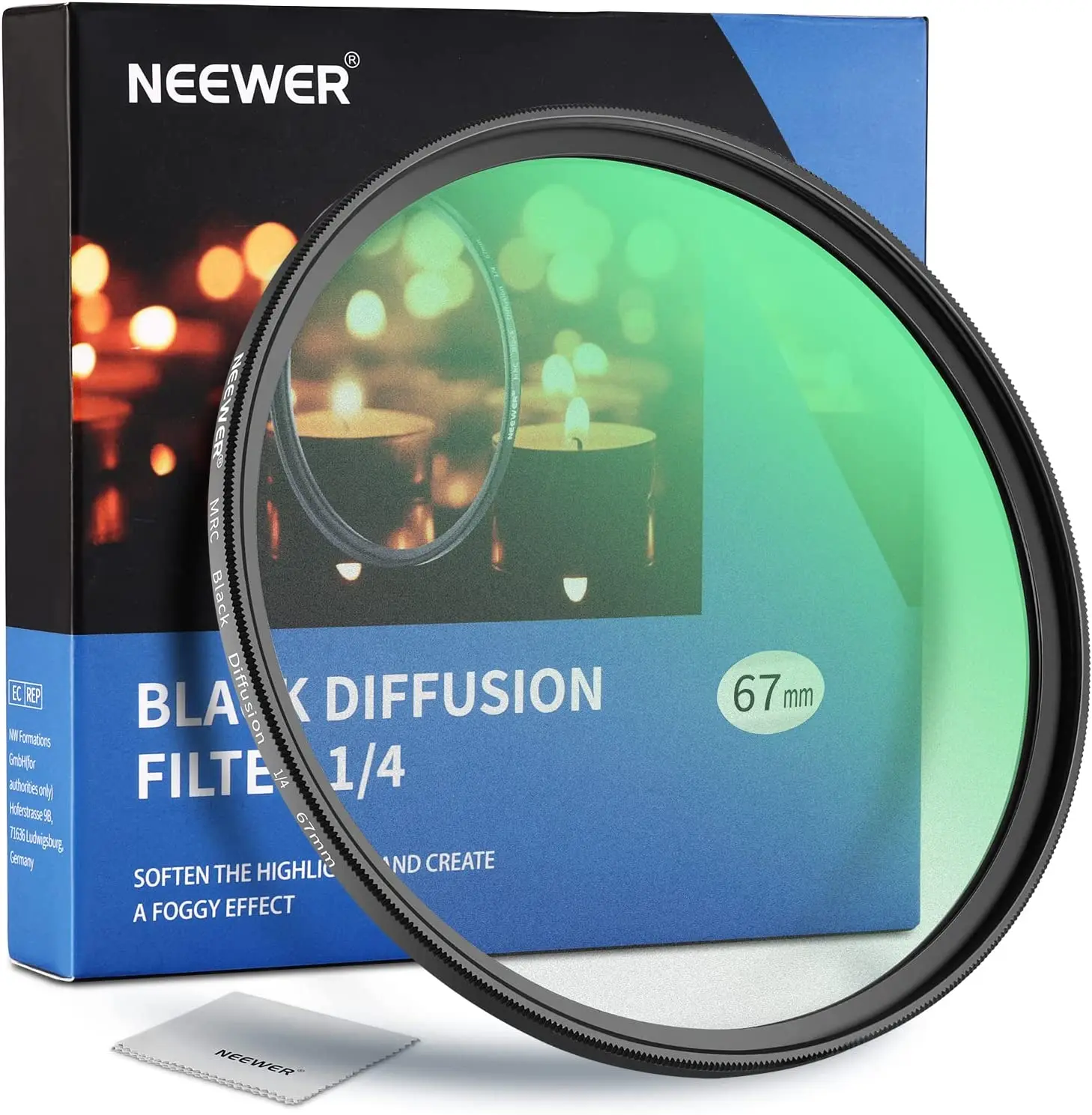 

NEEWER Black Diffusion 1/4 Filter Ultra Slim Mist Dreamy Cinematic Effect Filter HD Glass for Video/Vlog/Portrait Photography