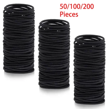 50/100/200 Pezzi Elastici Neri per Capelli da Donna e Ragazza, Elastici per Coda di Cavallo Monocolore, Semplici e Resistenti, Accessori per Capelli