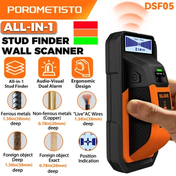 DSF05 Rilevatore di Montanti All-in-1, Scanner da Parete per Legno e Metallo, Rilevamento Cavi AC e Fili Elettrici, Doppio Allarme, Strumento di Misurazione