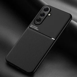 Magnetic Leather Car Holder Phone Case with Soft Silicone Coque - Samsung A57 5G (MW - Black)