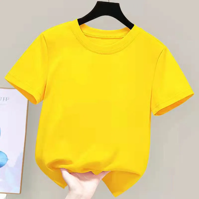 180gsm Fabric 100% Cotton Children Boy Girl T shirt 2024 New Summer Women Short Sleeve T-Shirt Cute Style White Solid Color Tops 5