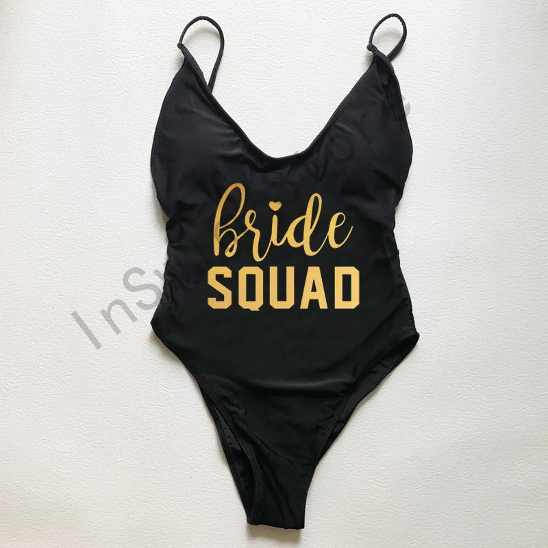 One piece swimsuit Sexy Padded One Piece Swimsuit Bride Squad Swimwear Women Bodysuit Bachelor Party BathingSuit monokini