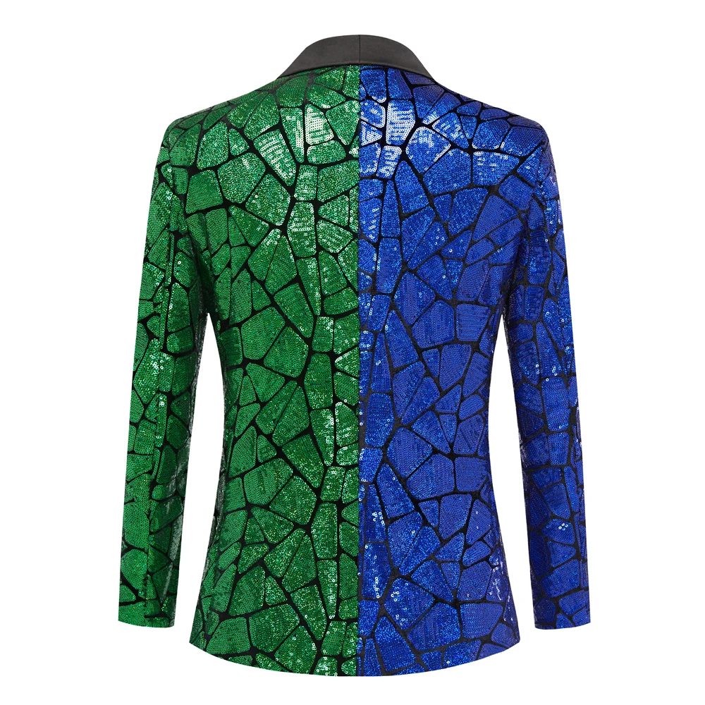 Mens Blazer Blue And Green Sequin Jacket Baige Men's Shiny Sequins - Main Image