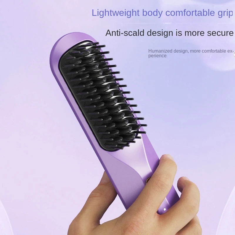 AB43-Rechargeable Hot Comb Cordless Hair Brush Straightener Heat Pressing Combs Electric Comb Anti Burn Fast Heating