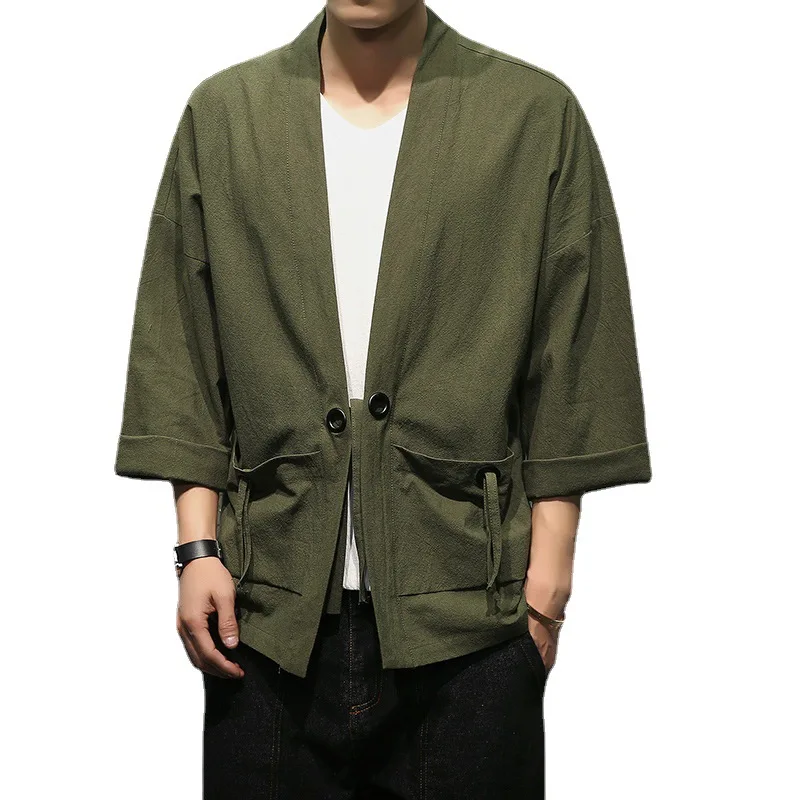 Vintage Men Kimono Cardigan Haori Yukata Harajuku Japanese Style Samurai Costume Male Shirt Plus Size Loose Asian Clothes Jacket