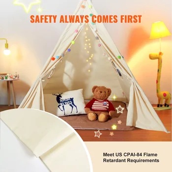 VEVOR Kids Play Tent Teepee Tent for Kids 1-5 Years Old Tent for Kids with Windows for Indoor and Outdoor Toddler Tent 4