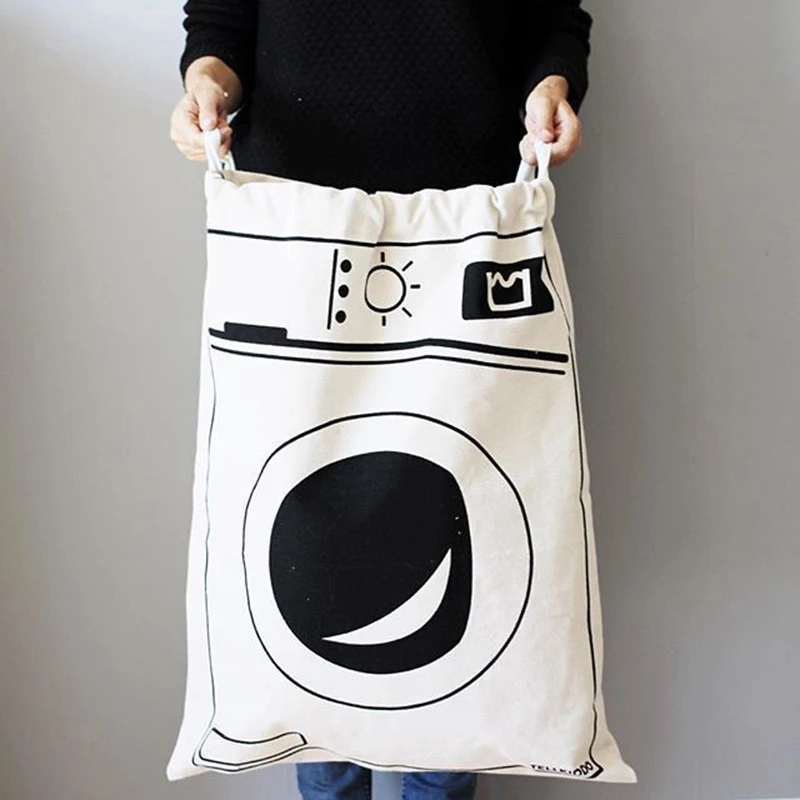 Large Cotton and Linen Laundry Bag Clothes Toys Storage Bag Printing Fabric Drawstring Duffle Bag Dirty Clothes Organizer Bags 5