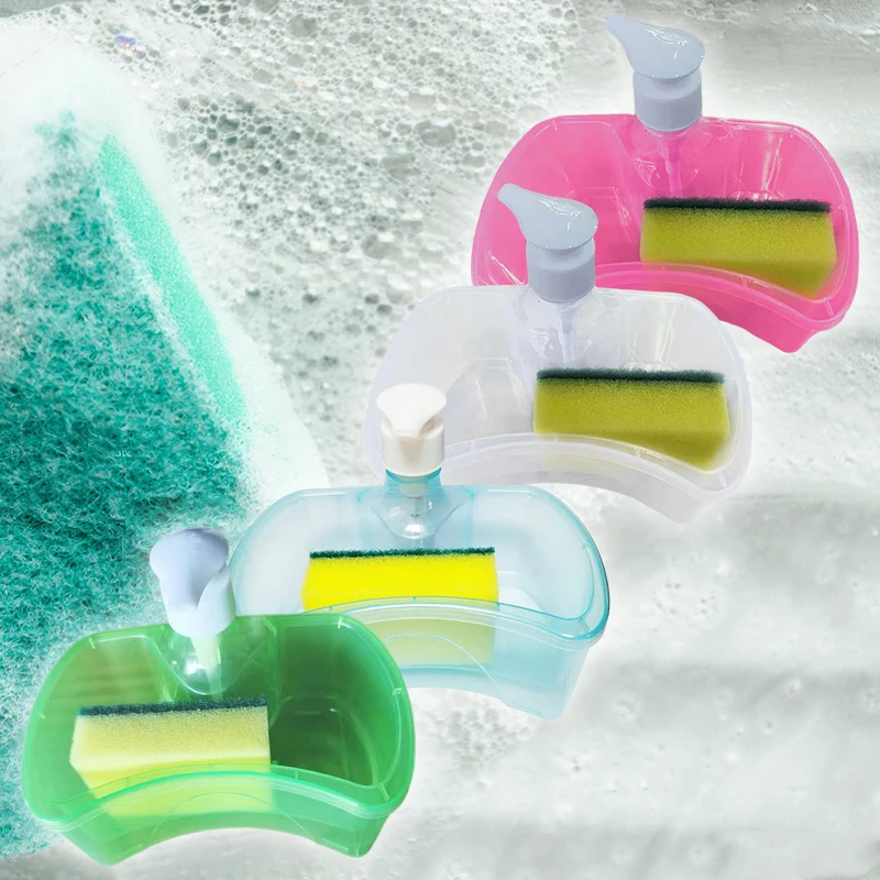 Soap Dispenser Pump With Sponge 1set Manual Press Cleaning Liquid Container Manual Press Soap Organizer Kitchen Tool