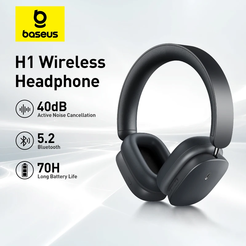 

Baseus Bowie H1 Wireless Headphone 40dB Hybrid Active Noise Cancelling Earphone Bluetooth 5.2 HiFi Over the Ear Headset 70H Time