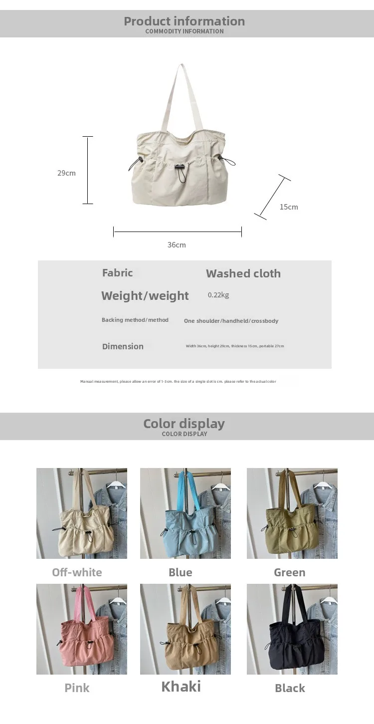 Large Capacity Tote Bag Fashion Shoulder Canvas Bag Work Commuting Bucket Bag