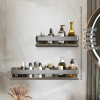 อุปกรณ์ห้องน้ําชั้นวางOrganizerห้องอาบน้ําฝักบัวRackสีเทาติดผนังอลูมิเนียมห้องน้ําแชมพูผู้ถือชั้นวาง 30-50 ซม 2