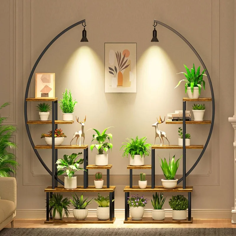 

Metal Plant Stand with Grow Lights, 6 Tiered Tall Stand for Indoor Plants Multiple, Large Plant Shelf Display Holder, Half-Moon