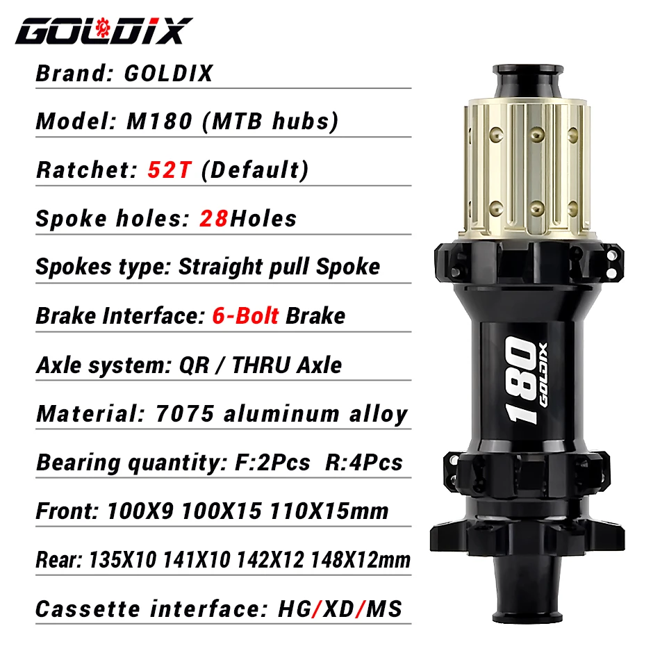 GOLDIX M180 52T ĩ  , 6 Ʈ ũ 극ũ, 28 Ȧ ƮƮ Ǯ ũ,  , HG, XD, MS  ٵ, 142X12, 148X12