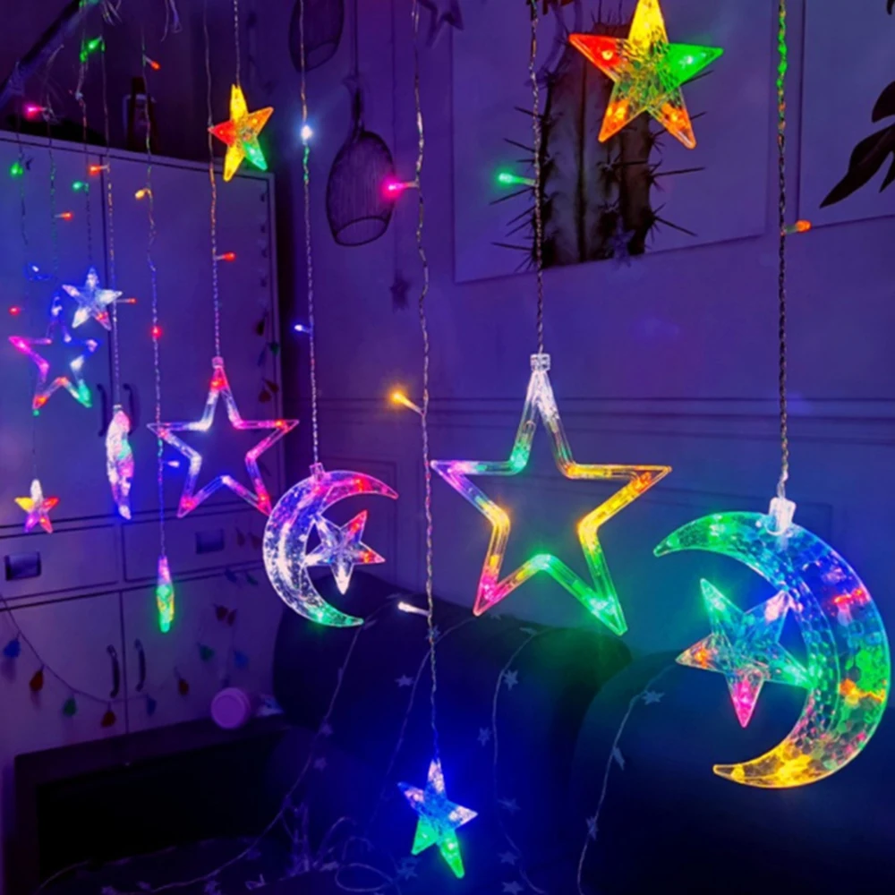

2023 Islam Star Moon Led Curtain Garland String Light EID Mubarak Ramadan Decoration For Christmas Home Muslim Event Party Decor