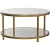 Round Coffee Table 33.5" Coffee Tables for Living Room High Glossy Faux Marble Top Modern Circle Table Sturdy Gold Metal 4