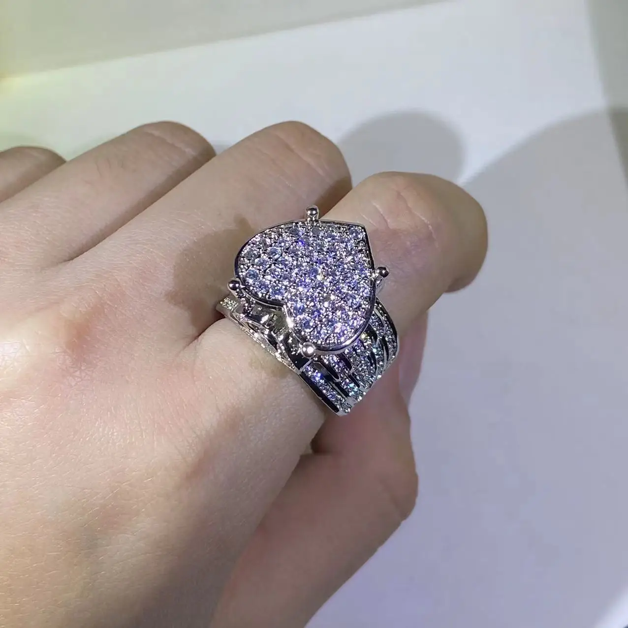 925 Silver Big Heart Ring 5A CZ Micro Pave Cubic Zirconia Ring Fully Iced Out Bling Hip Hop Punk Men Women Jewelry silver ring silver rings silver heart ring