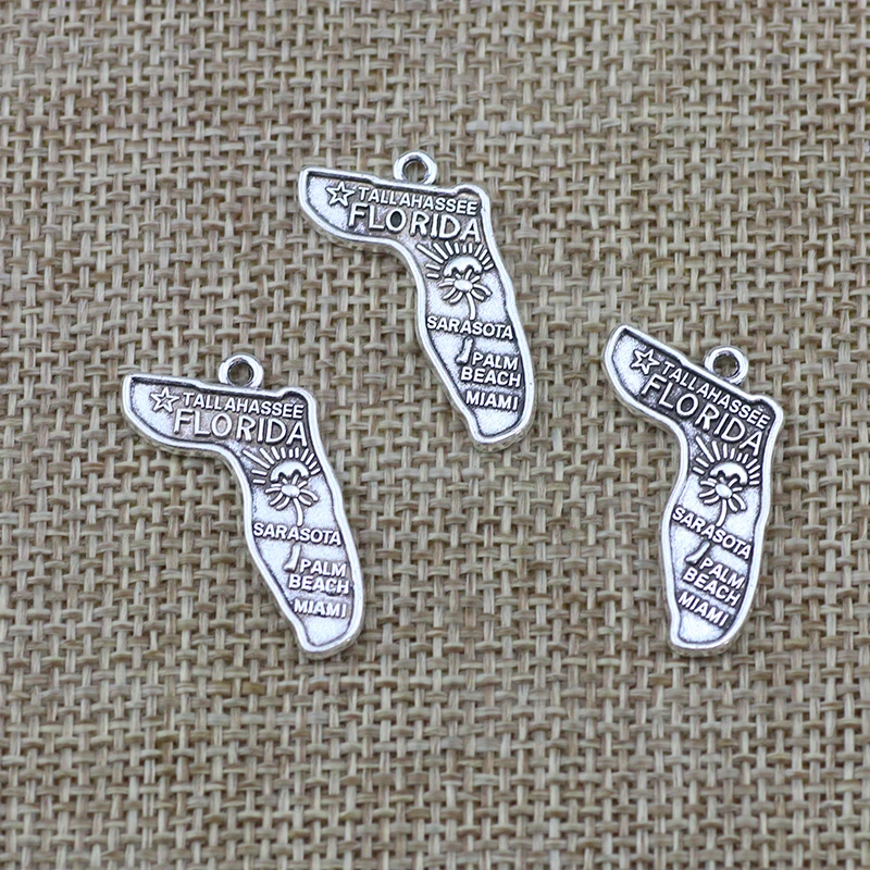 

15pcs/Lot 15*26mm American State Of Florida Map Charms Pendants Antique Silver DIY Handmade Metal Alloy Jewelry Making