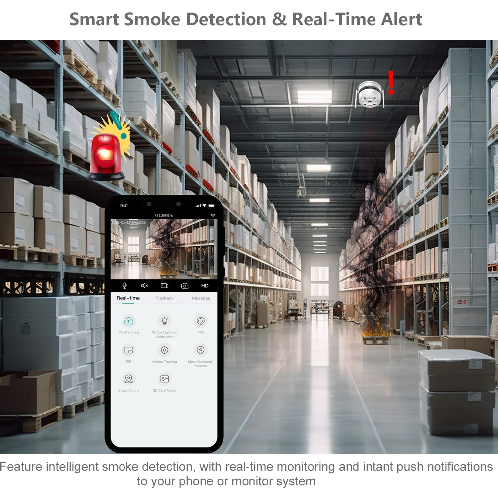 Smoke detection camera installed indoors