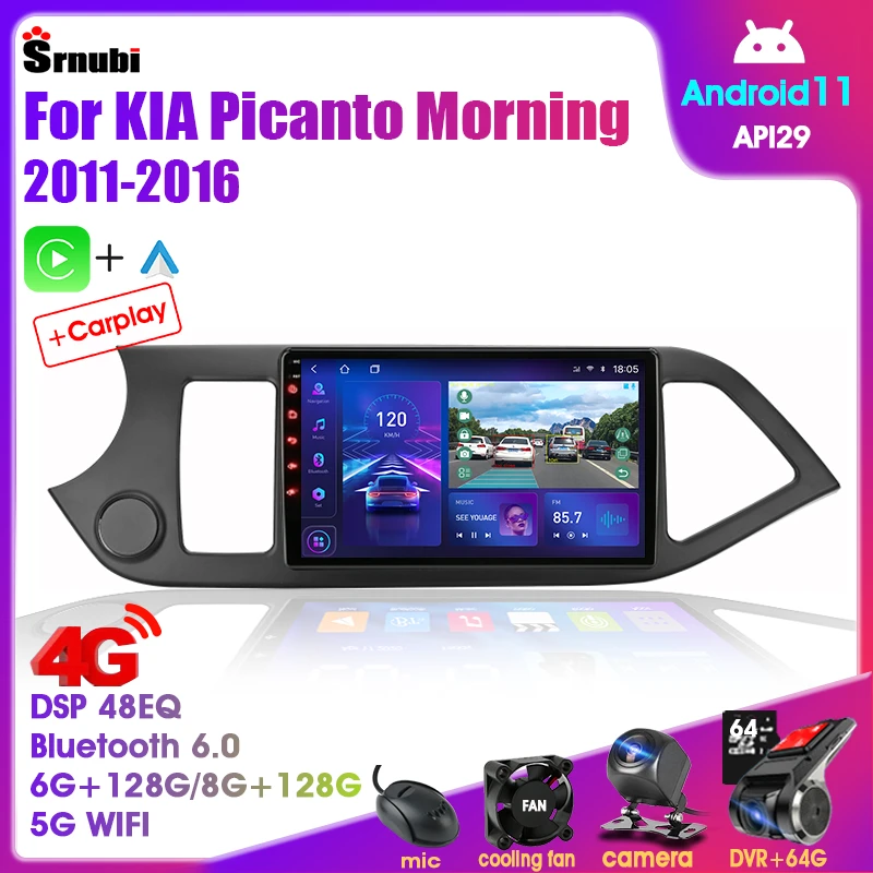 For KIA Picanto Morning 2011-2016 Android 11 Car Radio Multimedia Player Navigation 2Din Stereo Head Unit Carplay Video Speakers car video player with bluetooth