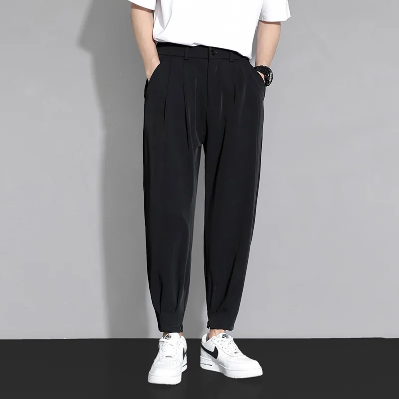 Description Picture 6 of itemNew Men Summer Ice Silk Pants Thin Section Casual Suit Pants Nine-point Sports Trousers Fashion Men Drape Loose Beam Feet Pants