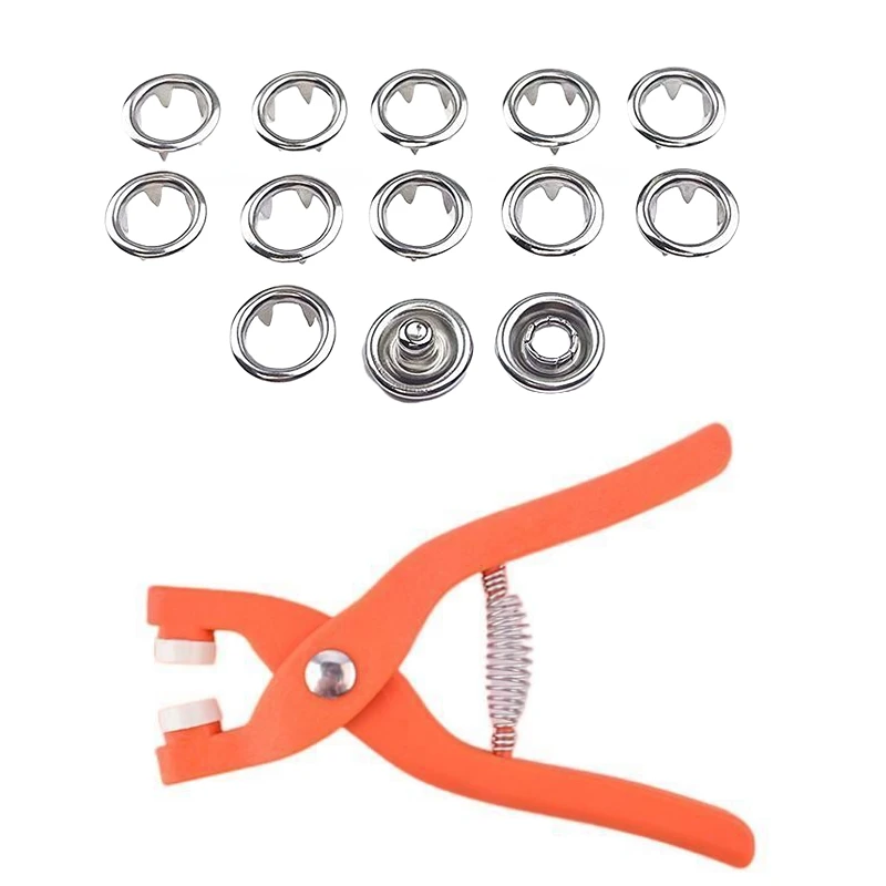 Plier Tool and 50/100 Set Metal Sewing Buttons Hollow Solid Five-claw Buckle Metal Snap Buttons for Installing Clothes DIY Craft