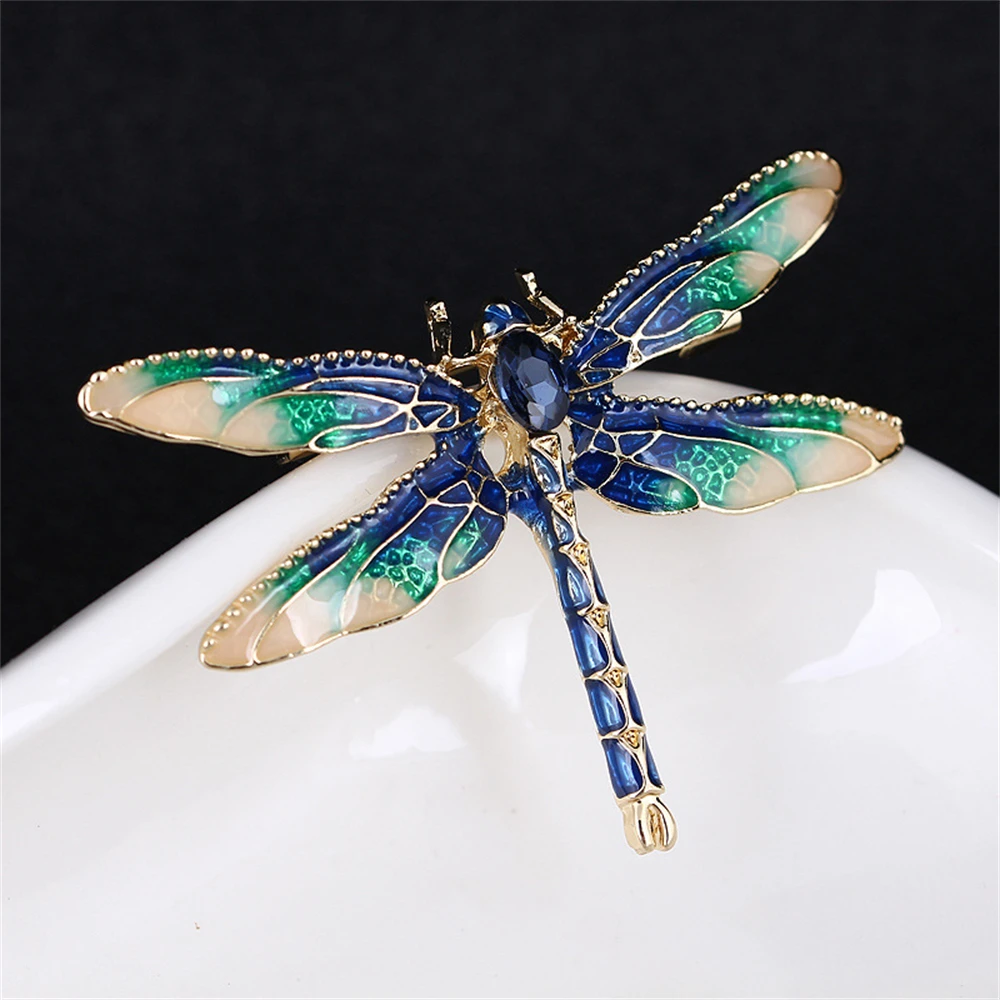 Fashion Enamel Crystal Vintage Dragonfly Brooches for Women Insect