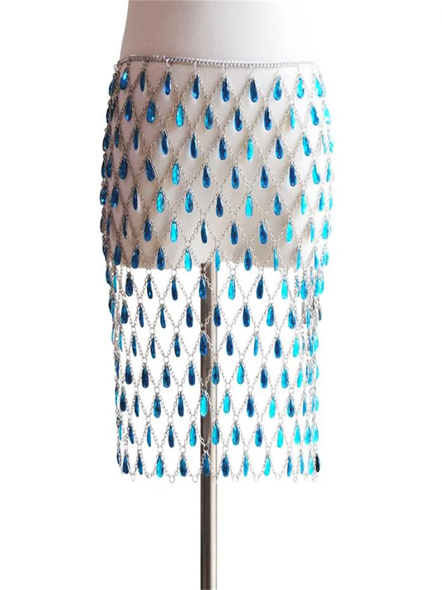 Multi-layer drop sexy body chain, hollow jewel pendant skirt waist chain