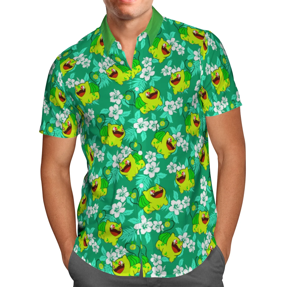 

Men's 3D Print Green Anime Hawaiian Shirt Short Sleeve Shirts Oversized Social 5XL S110 New Summer 2022