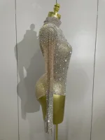 Sparkle Rhinestones Long Sleeve Gloves Stretch Bodysuits 2025 Women Evening Luxury Birthday Party Sexy Nightclub Stage Costumes - Image 4