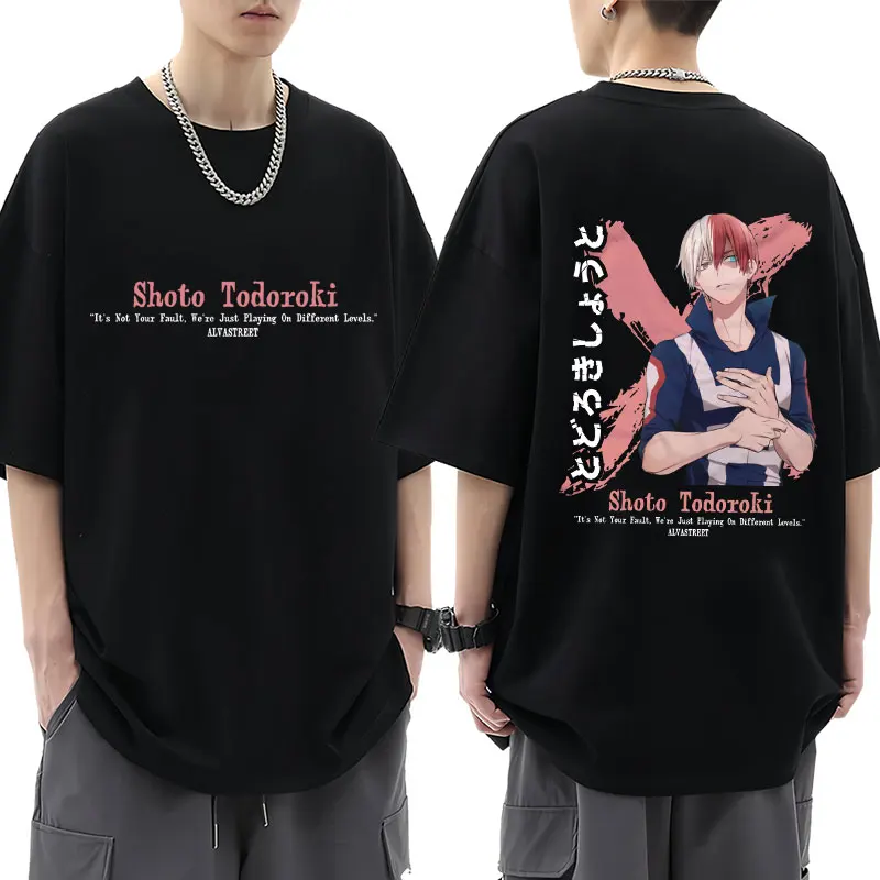 

Футболка с аниме «Моя геройская Академия», Тодороки, шото, 100% хлопок, Повседневная модная свободная хлопковая футболка с коротким рукавом, уличная одежда в стиле Харадзюку