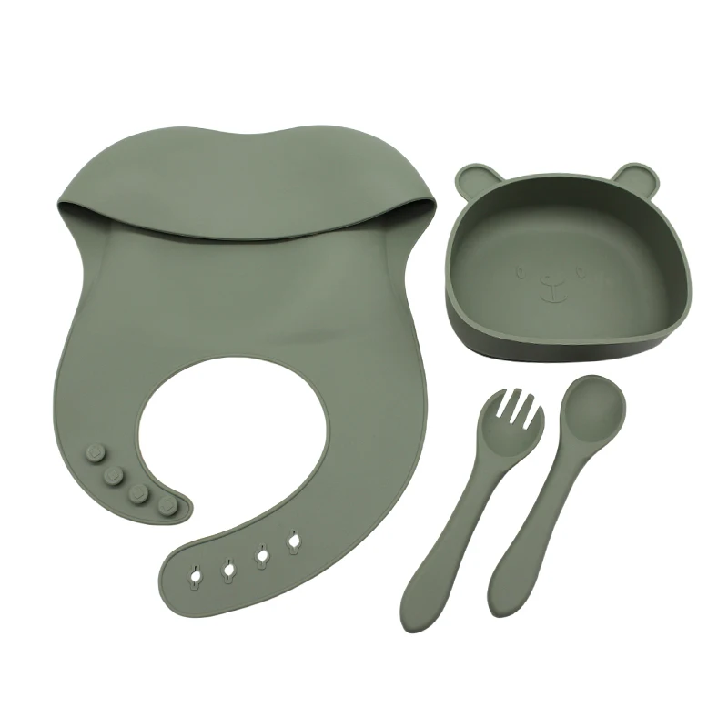 Baby independent eating training bowl soft silicone easy to clean with suction cup shape simple baby children tableware set 5