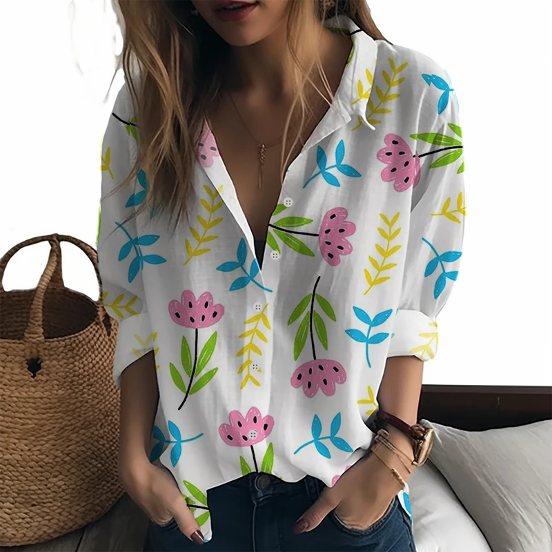 

Spring and Autumn New Ladies Shirts Fashion Trend Ladies Shirts Flower 3D Printed Ladies Shirts Beautiful Style Ladies Shirts