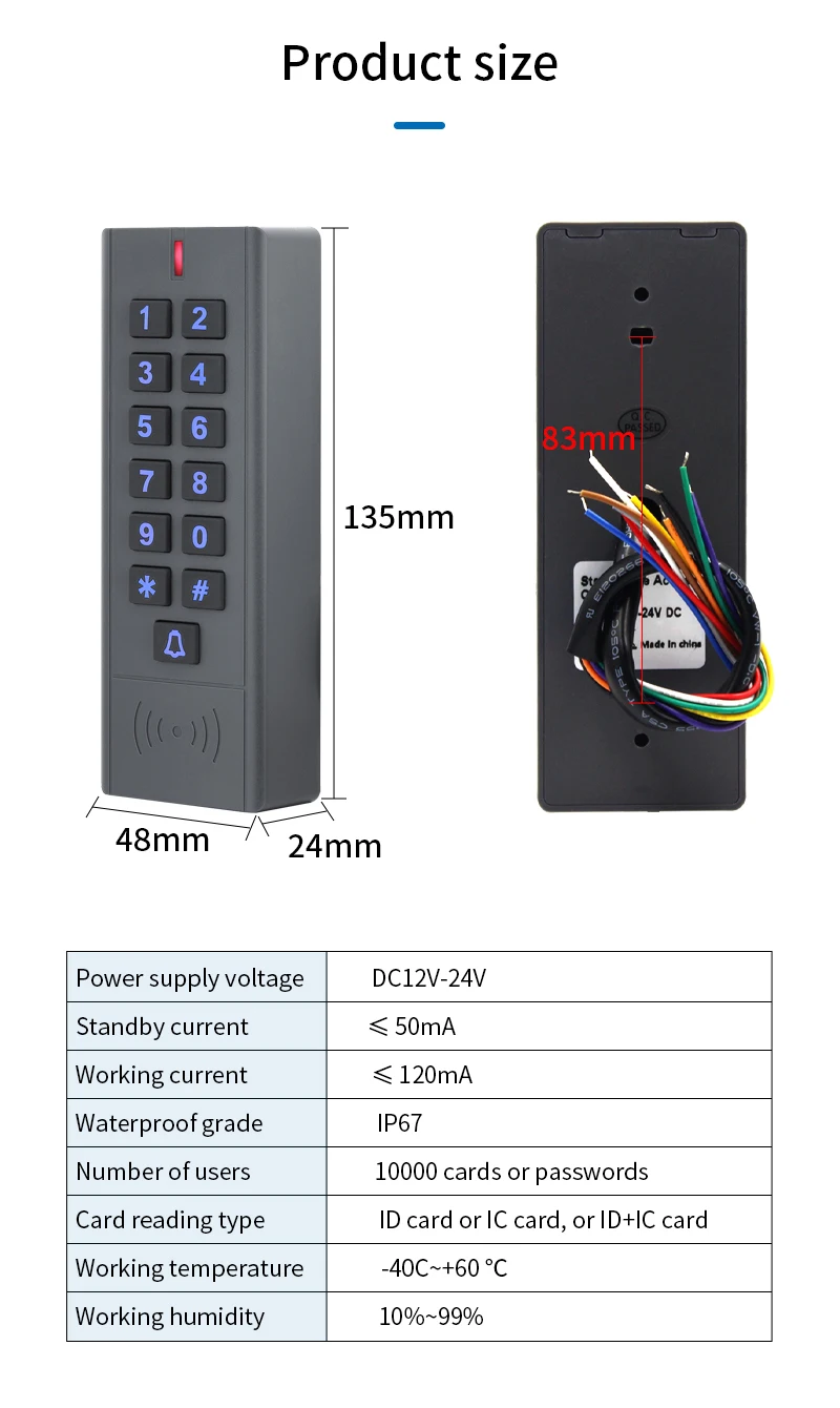 Wifi Tuya App Backlit Fingerprint Access Control Keypad IP66 Waterproof Standalo