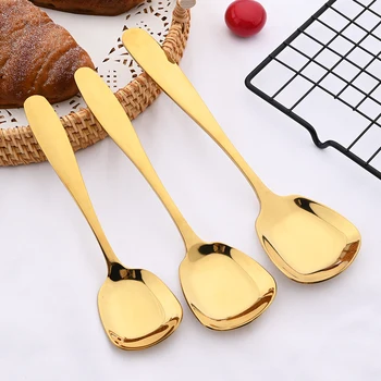Oro di alta qualità in acciaio inossidabile 18/10 3 dimensioni cucchiai piatti set di stoviglie per zuppa mescolando cucchiaio posate accessori da cucina 1