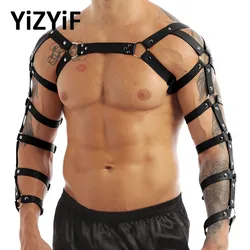 Sexy Harness Men Lingerie Gothic Punk Harness Belt Faux Leather Arm Caged Body Chest Muscle Harness Belt with Metal O Rings