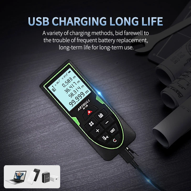 Green Laser Distance Meter 70m 100m 120m Rangefinder with Angle display USB Rechargeable Tape Measure ruler Roulette tool tape measure laser rangefinder distance meter laser tape measure digital tape measure