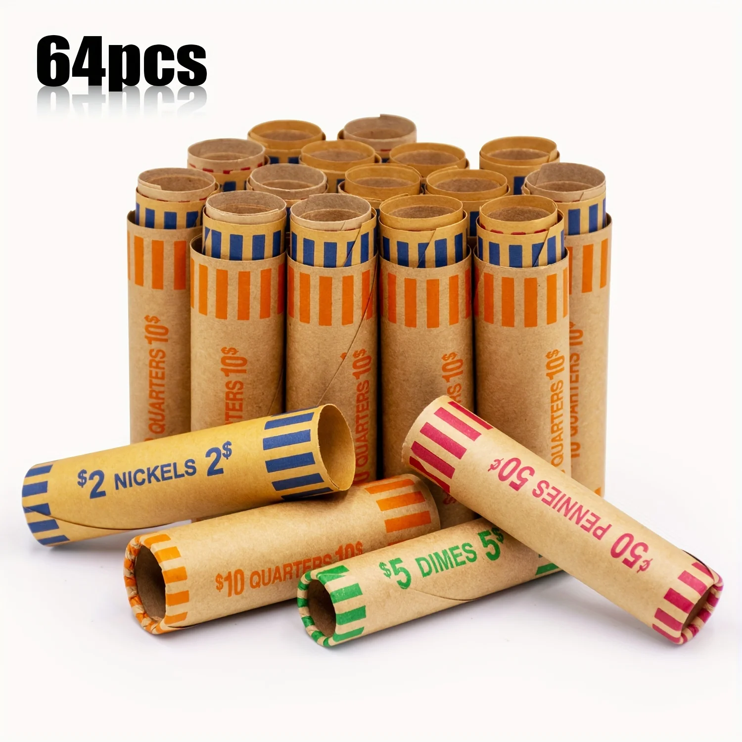 64 Assorted&91Quarters ABA Color Preformed Coin Wrappers Rolls: Coin Organizer, preformed Tubular Cartridge wrappers