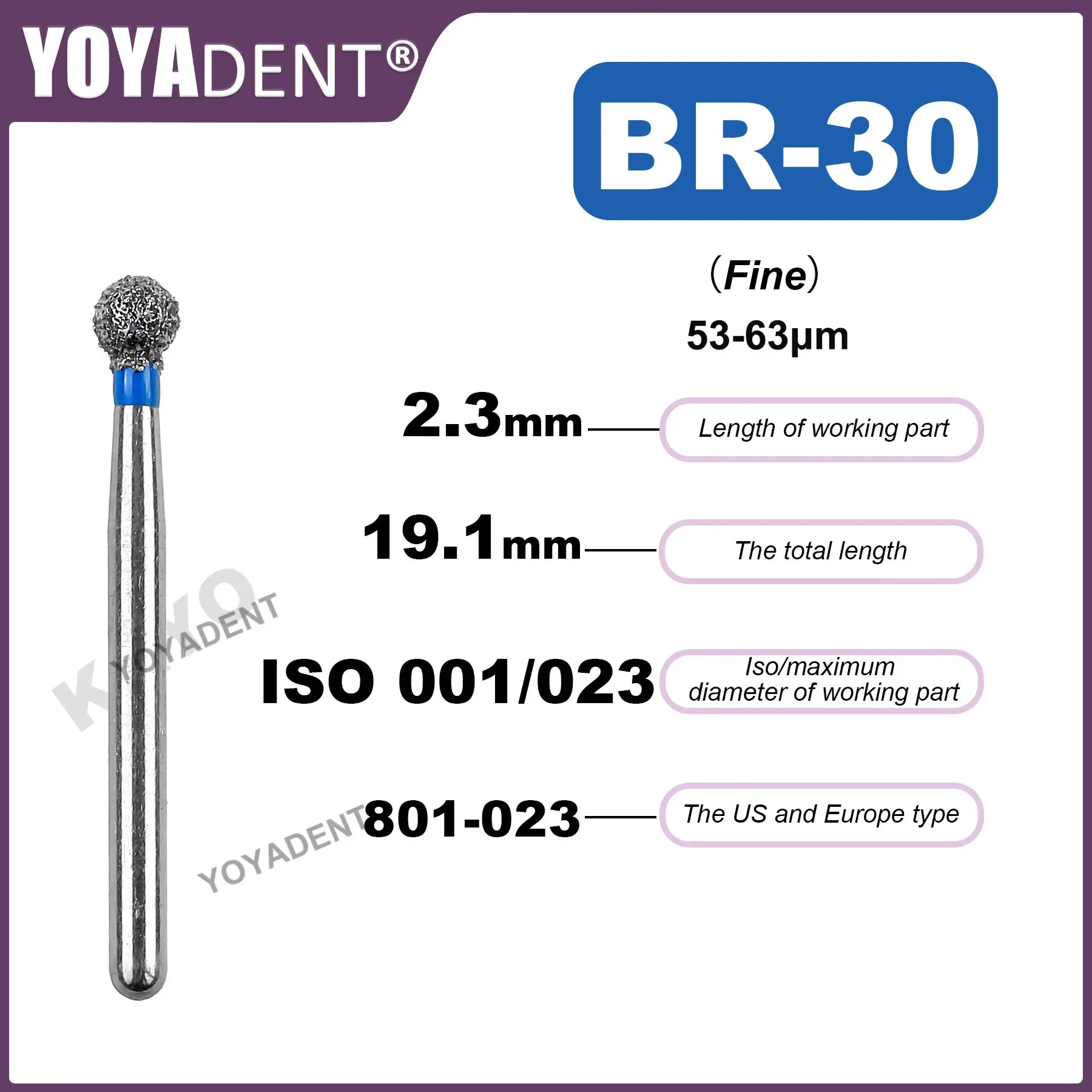 Fresa Dentale Frese Diamantate Cono Estrem&agrave; Tonda Extra Fine Standard Odontoiatria Fragole Trapano Per Manipolo A Bassa Veloc&agrave; RA 2.35mm 10 Pezzi