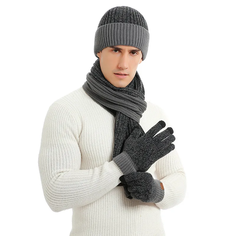 Cycling Gloves Winter Hat Winter Accessories Knitted Hat Scarf Set Men Gloves Men's Beanie Gloves Scarf Set