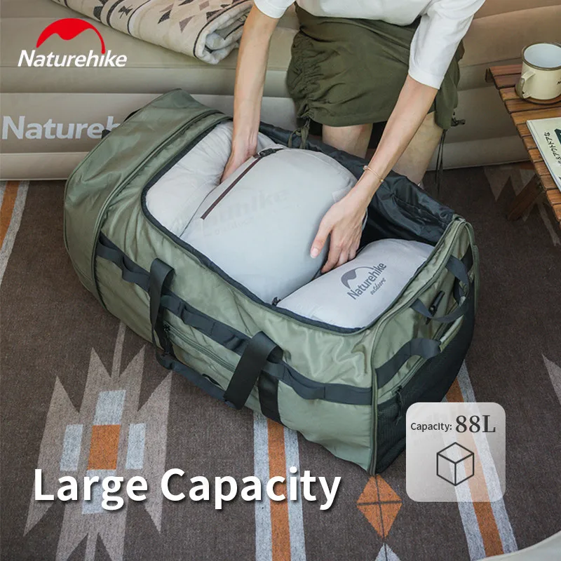 Naturehike 88L Camping Folding Trolley Bag Outdoor Travel High-Capacity Polyester Luggage Sundries Equipment Trunk Wheeled Bag
