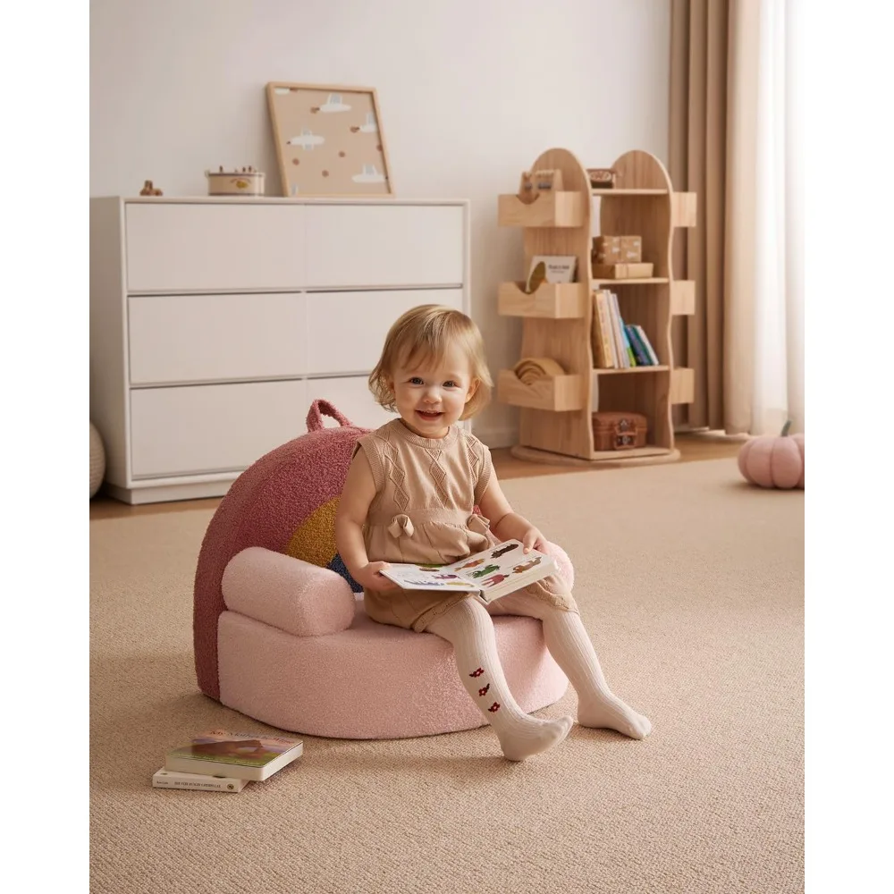 Toddler Chair Comfy, Foam Kids Chair with Soft Teddy Plush, Toddler Reading Armchair with Cute Rainbow Designs 2