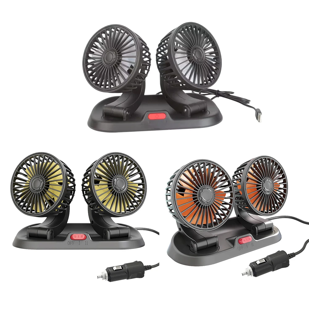 자동차 선풍기 듀얼 헤드 공기 순환기 선풍기 360, 자동차 트럭 SUV RV 크레인용, 2 단 회전 USB, 5 V, 12 V, 24V